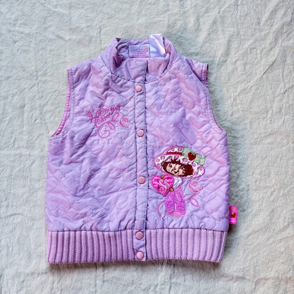 Vintage Y2K Strawberry Shortcake Quilted Puffer Vest Pink 4T